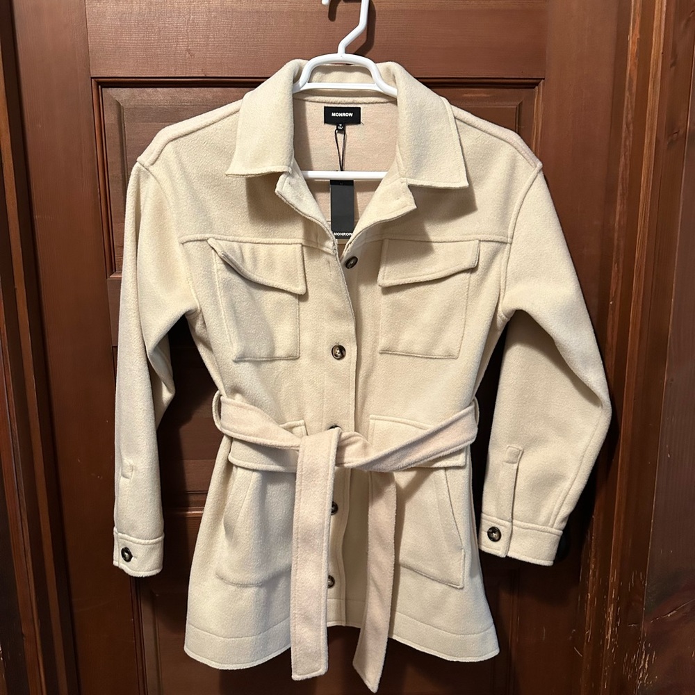 NWT Monrow Cream Safari Utility Belted Shacket Jacket Size M